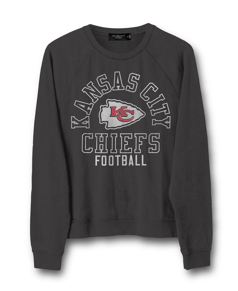 ジャンクフードクロージング レディース アウター パーカー・スウェット シャツ フリース Junk Food Clothing Women's NFL Kansas City Chiefs Flocked Raglan Crew Fleece Sweatshirt Kansas City Chiefs|ReVida 店
