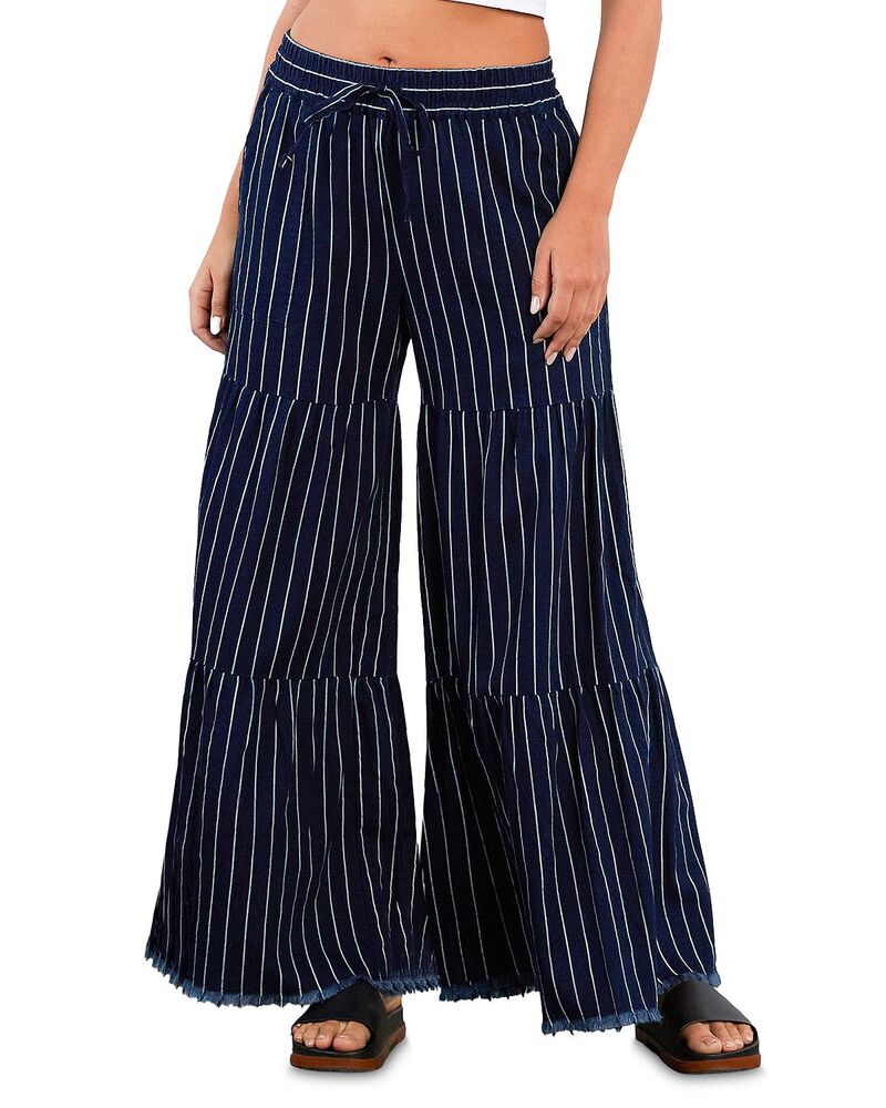 ビリー T レディース ボトムス 心地よいズボン下 ティアード Billy T Fancy Tiered Pants Dark Indigo Pinstripe インディゴ