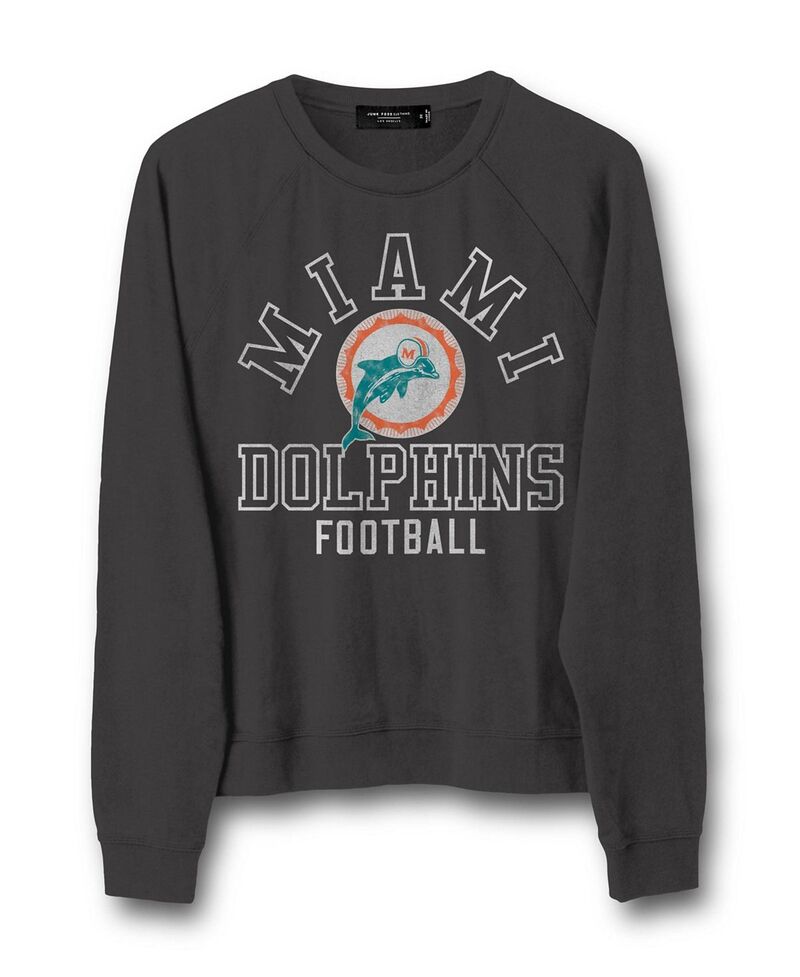 ジャンクフードクロージング レディース アウター パーカー・スウェット シャツ フリース Junk Food Clothing Women's NFL Miami Dolphins Flocked Raglan Crew Fleece Sweatshirt Miami Dolphins|ReVida 店