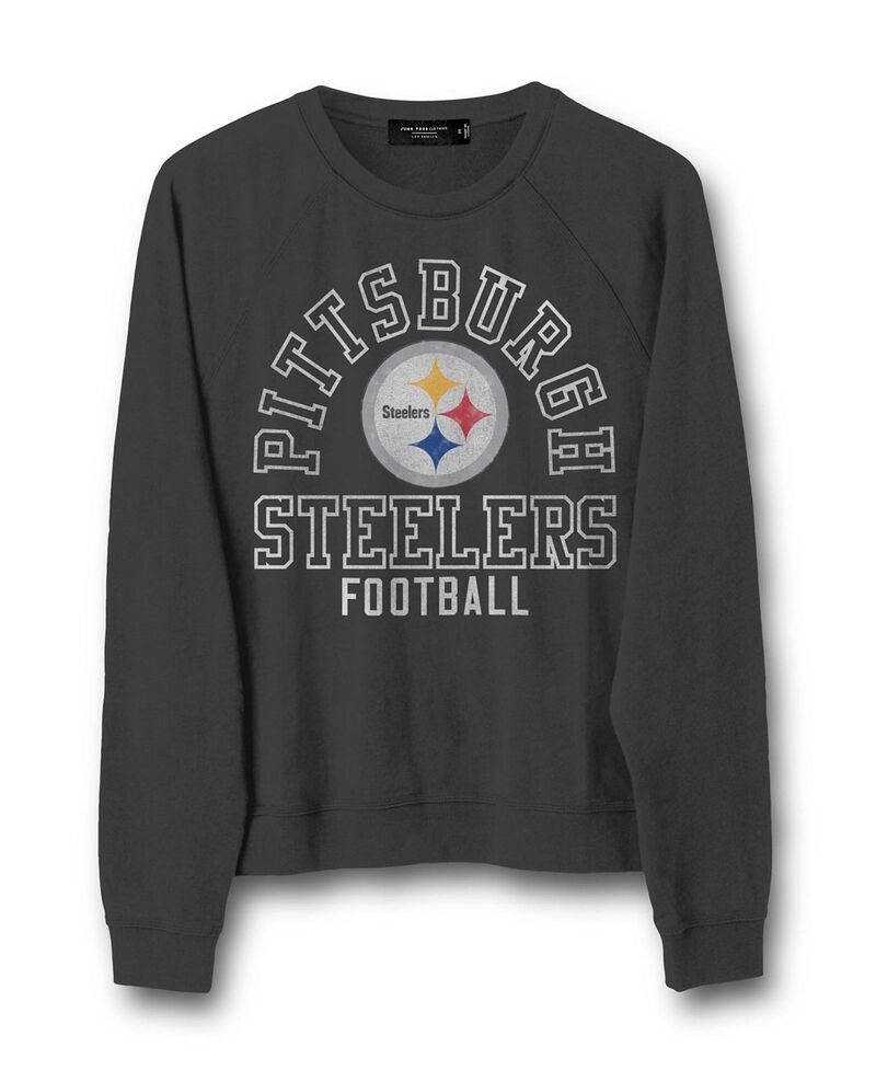 ジャンクフードクロージング レディース アウター パーカー・スウェット Tシャツ フリース Junk Food Clothing Women's NFL Pittsburgh Steelers Flocked Raglan Crew Fleece Sweatshirt Pittsburgh Steelers|ReVida 店