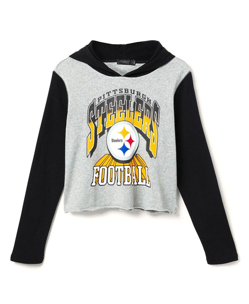 ジャンクフードクロージング レディース アウター パーカー・スウェット Tシャツ Junk Food Clothing Women's NFL Pittsburgh Steelers Block Crop Hoodie Heather Grey/Black ブラック|ReVida 店