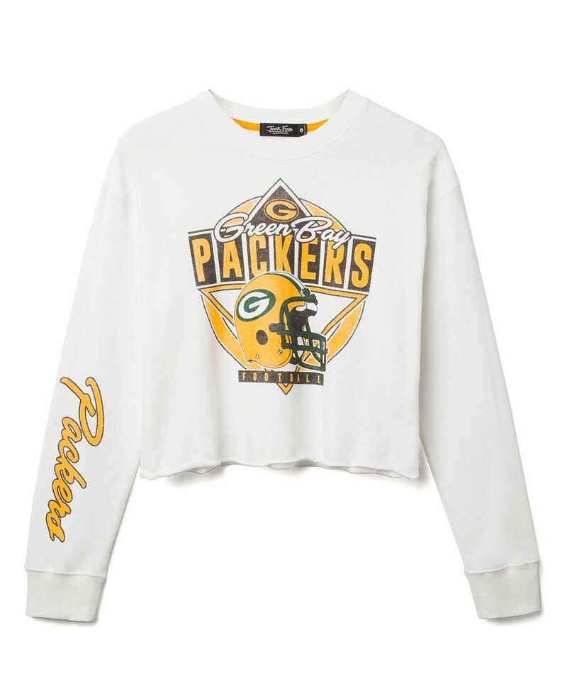 ジャンクフードクロージング レディース アウター パーカー・スウェット シャツ フリース Junk Food Clothing Women's NFL Green Bay Packers Helmet Crop Fleece Sweatshirt Vintage White ホワイト｜ReVida 店