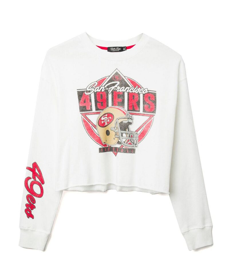 ジャンクフードクロージング レディース アウター パーカー・スウェット シャツ フリース Junk Food Clothing Women's NFL San Francisco 49ers Helmet Crop Fleece Sweatshirt Vintage White ホワイト|ReVida 店