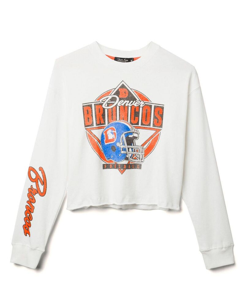 ジャンクフードクロージング レディース アウター パーカー・スウェット シャツ フリース Junk Food Clothing Women's NFL Denver Broncos Helmet Crop Fleece Sweatshirt Vintage White ホワイト|ReVida 店
