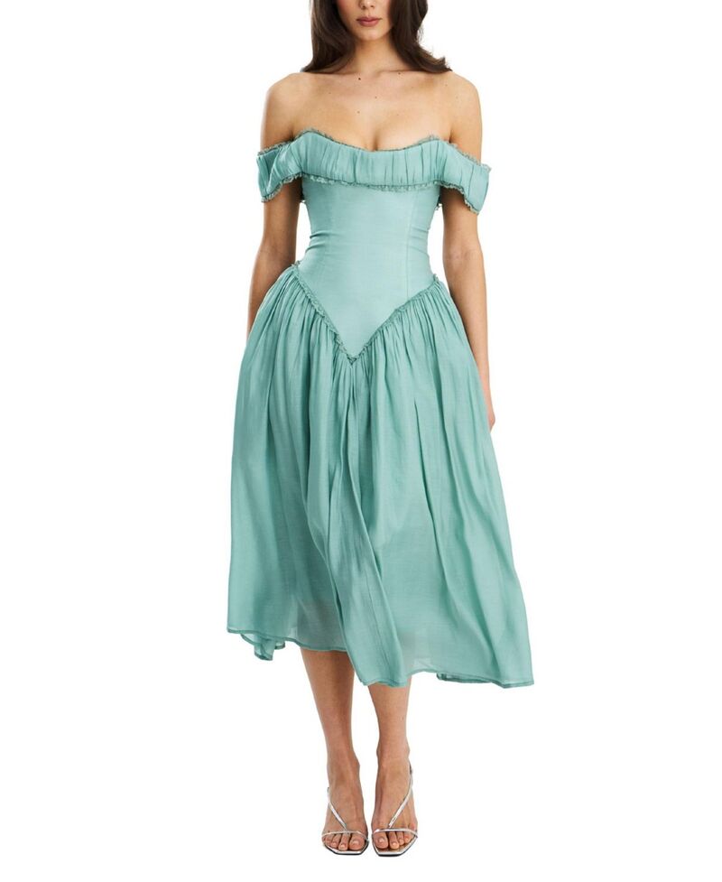し損ない倶楽部 レディース トップス 衣装 MIDI Miss Circle Xavy Rayon Off Shoulder Corset Midi Dress Teal Green ティール