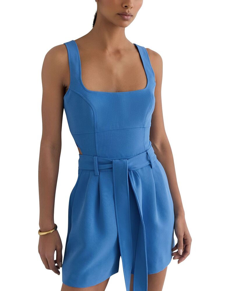 レイス レディース トップス 飛び降りる背広 ロンパース REISS Dion Square Neck Romper Blue 青色