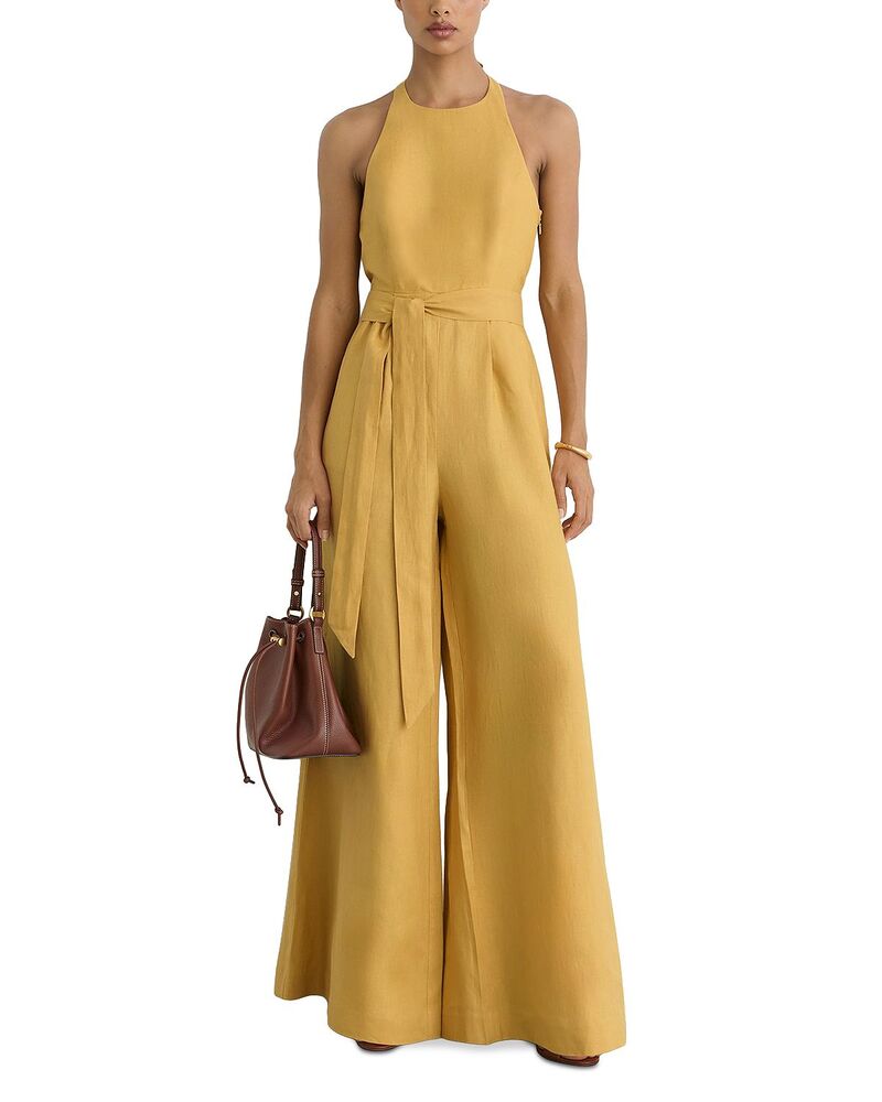 レイス レディース トップス 飛び降りる背広 明けっ広げうしろ側 リネン REISS Della Open Back Linen Jumpsuit Yellow 黄色