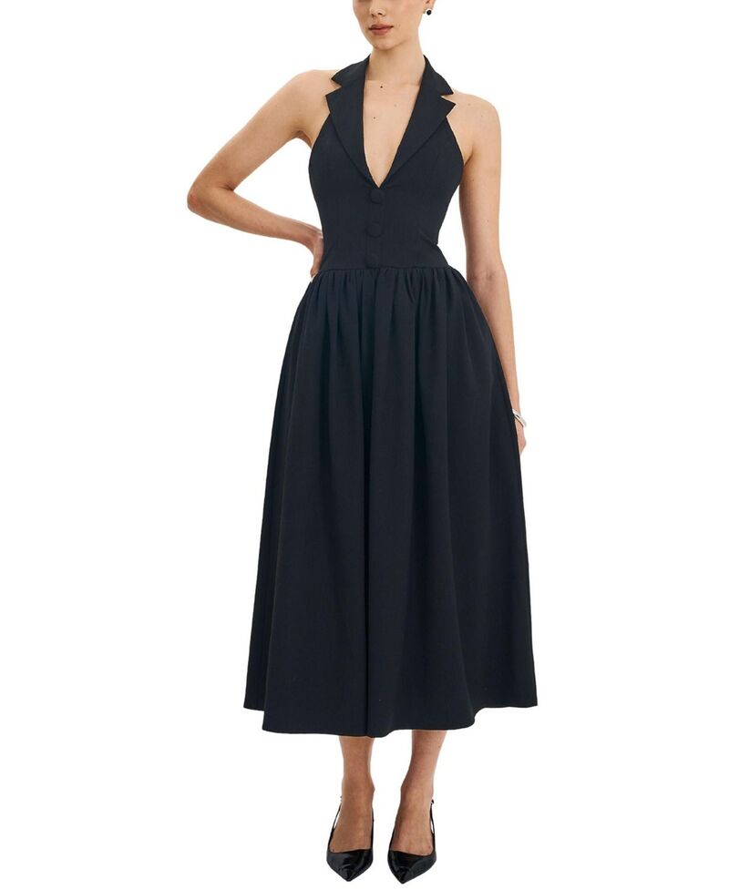 し損ない倶楽部 レディース トップス 衣装 A 生産ライン MIDI ホルター Miss Circle Delaney Lapel Halter Midi A-Line Dress Black 黒いこと
