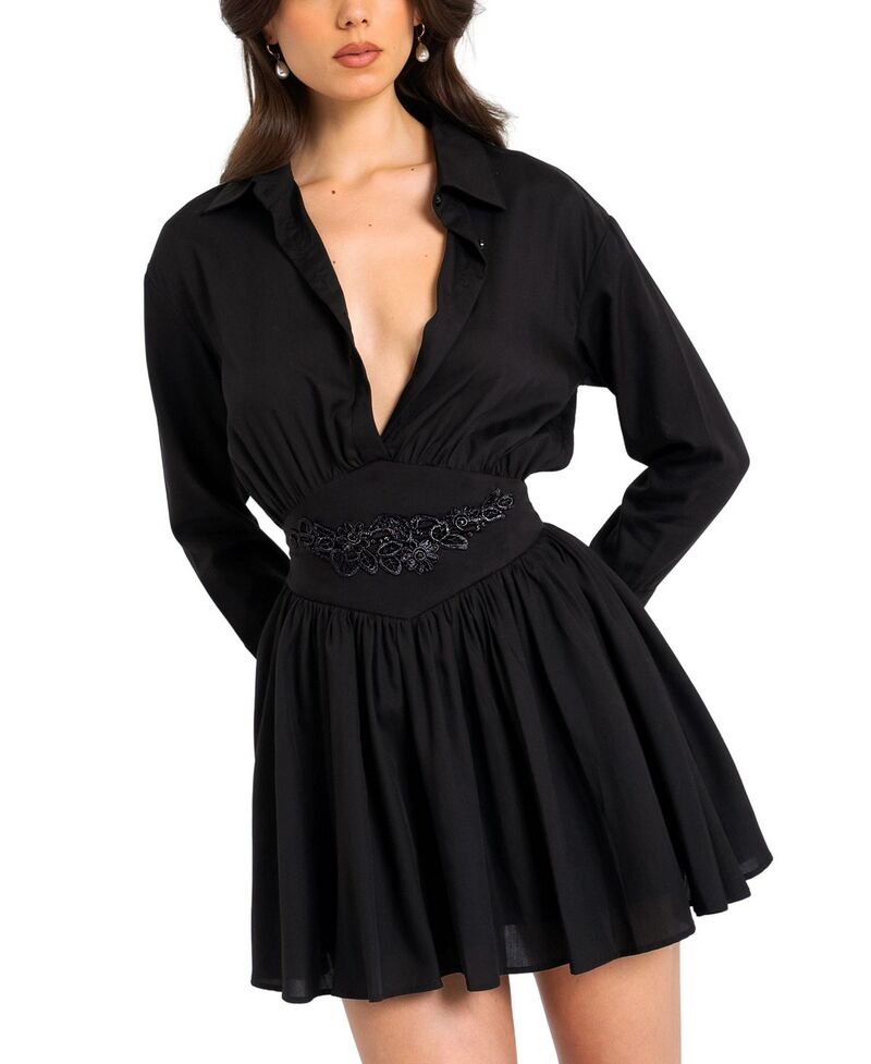 し損ない倶楽部 レディース トップス 衣装 ミニ プルオーバー 刺しゅう Miss Circle Jamila Embroidered Waist Shirt Style Mini Dress Black 黒いこと
