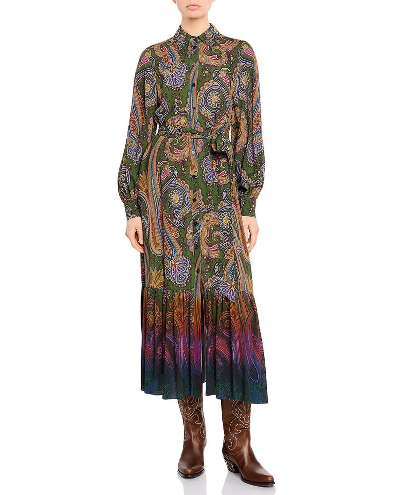 エトロ レディース トップス プルオーバー MIDI Etro Paisley Long Sleeve Midi Shirtdress Printed Green 緑であること
