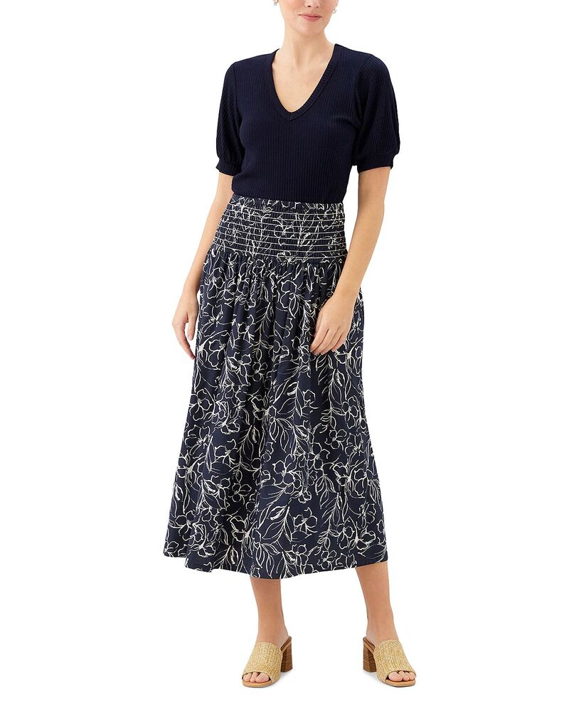 カレンケーン レディース 下つ方スコート MIDI シャーリング Karen Kane Smocked Waist Midi Skirt Print
