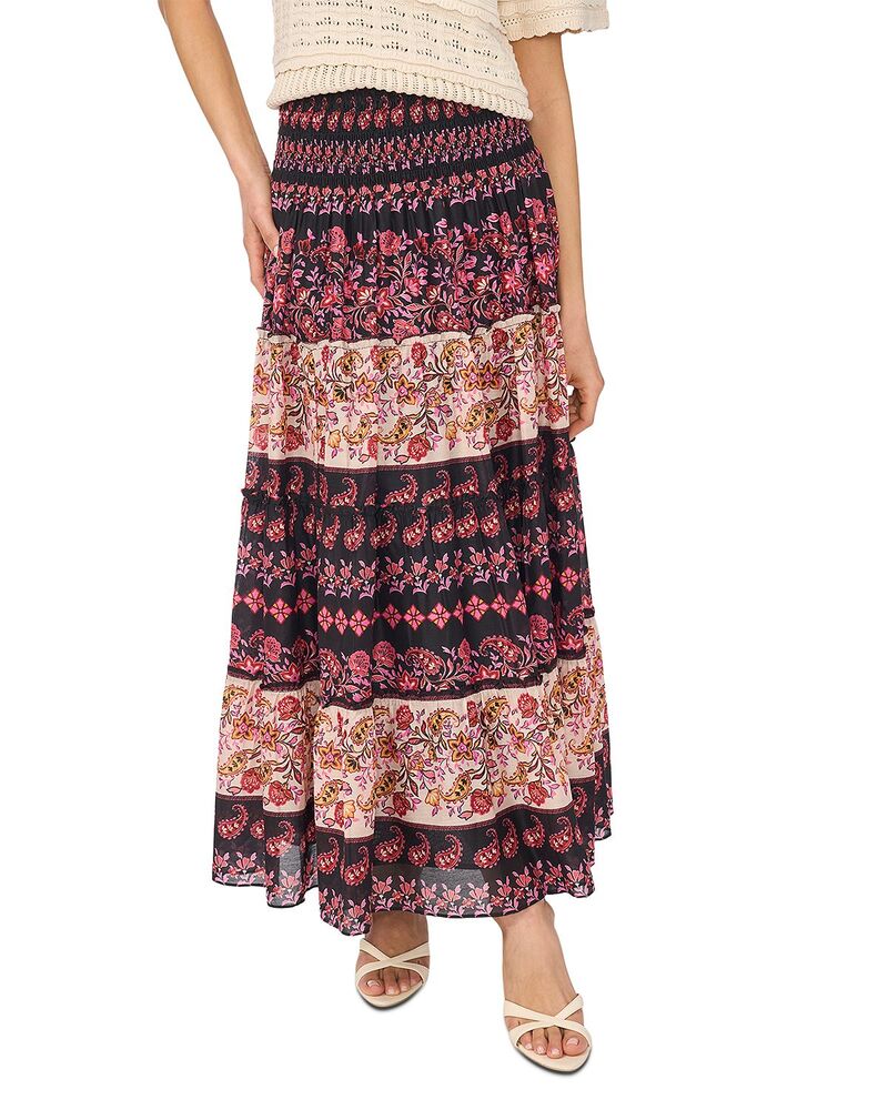 セセ レディース 下つ方スコート ティアード マキシ CeCe Tiered Smock Waist Maxi Skirt Rich Black 黒いこと