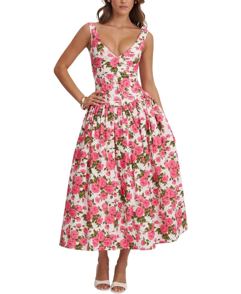 ミスサークル レディース トップス ワンピース フラワー柄 ミディ リネン フラワー Miss Circle Wilfreda Blooming Floralinen Sweetheart Midi Dress Pink Floral ピンク｜ReVida 店