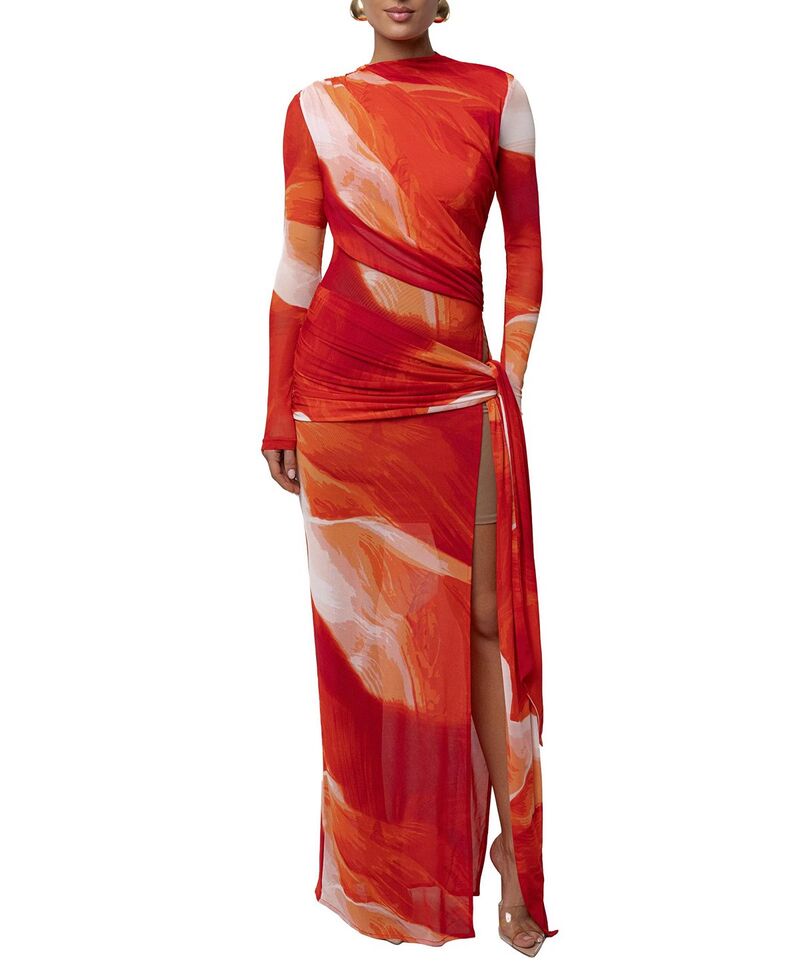 ジェイラックスレーベル レディース トップス 衣装 メッシュ マキシ JLUXLABEL Heatwave Mesh Maxi Dressunset Red 赤いこと