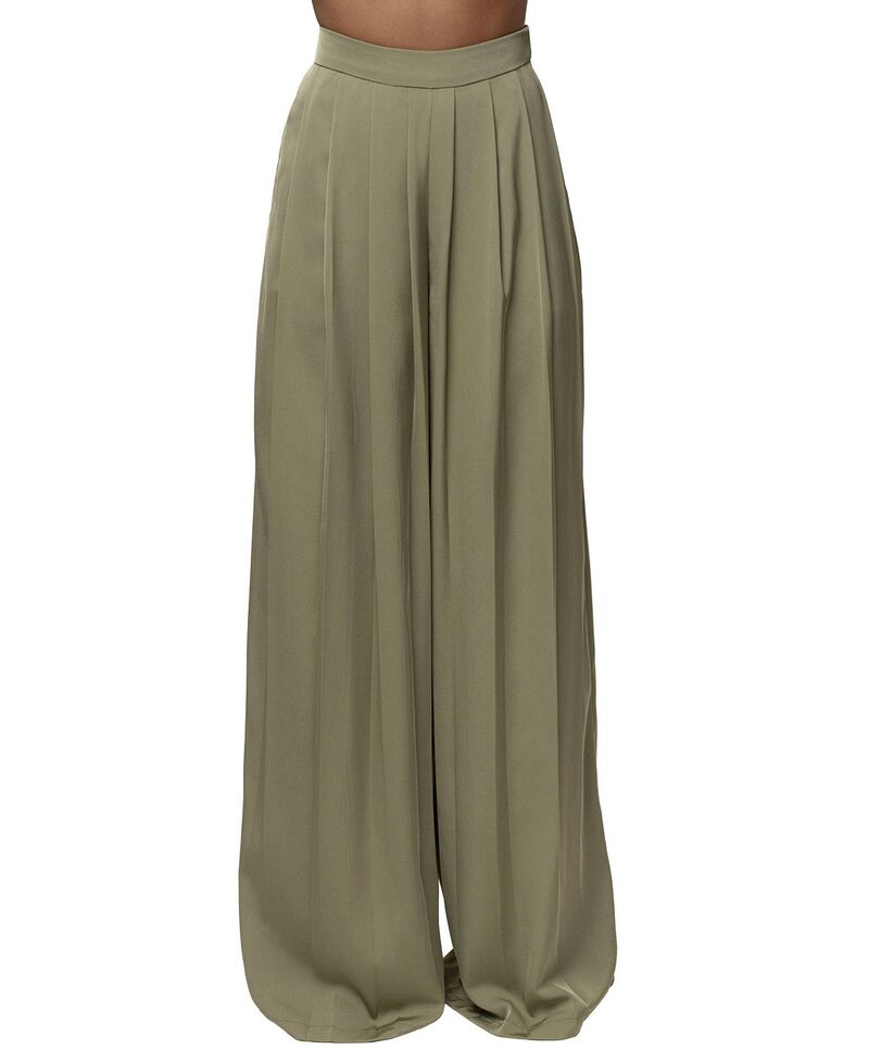 ジェイラックスレーベル レディース ボトムス カジュアルパンツ ワイドレッグ プリーツ JLUXLABEL Clara Wide Leg Pleated Trousers Olive オリーブ｜ReVida 店