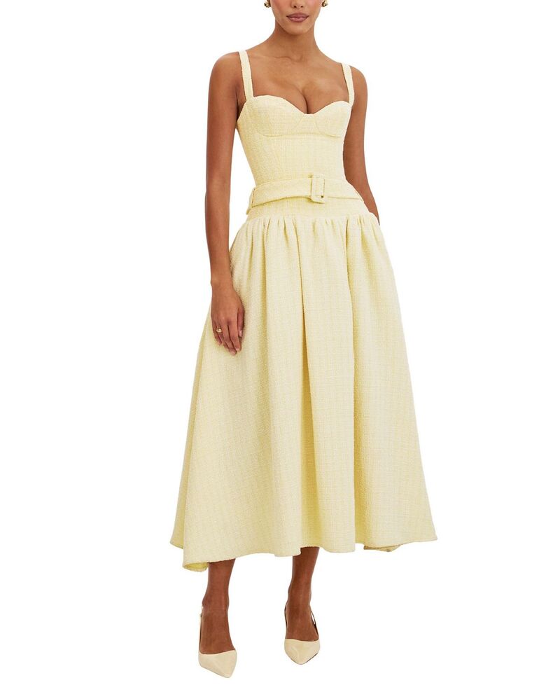 ミスサークル レディース トップス ワンピース ミディ Miss Circle Tiana Sweetheart Belted Midi Dress Yellow イエロー｜ReVida 店