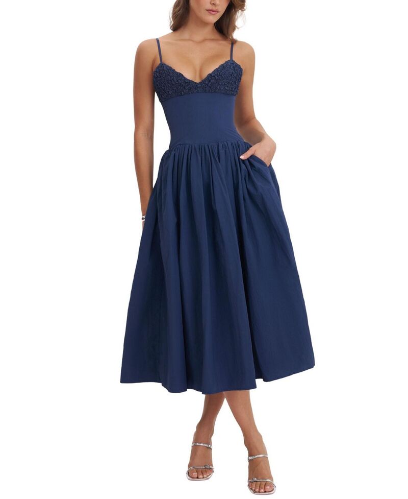 し損ない倶楽部 レディース トップス 衣装 MIDI シャーリング Miss Circle Ailani Taffeta Smocked Midi Dress Navy 米国海軍
