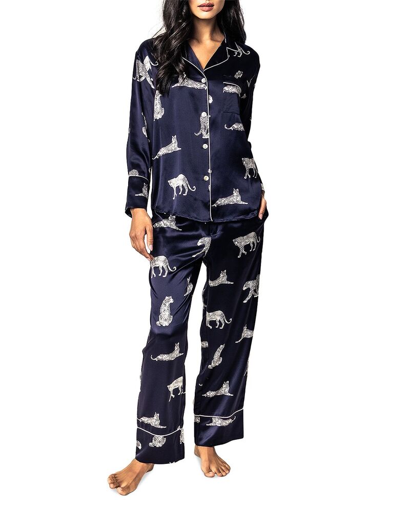 プティットプリュム レディース アンダーお召しもの ナイト爵お召しもの 絹地 Petite Plume Mulberry Silk Panther de Nuit Pajama Set Navy 米国海軍
