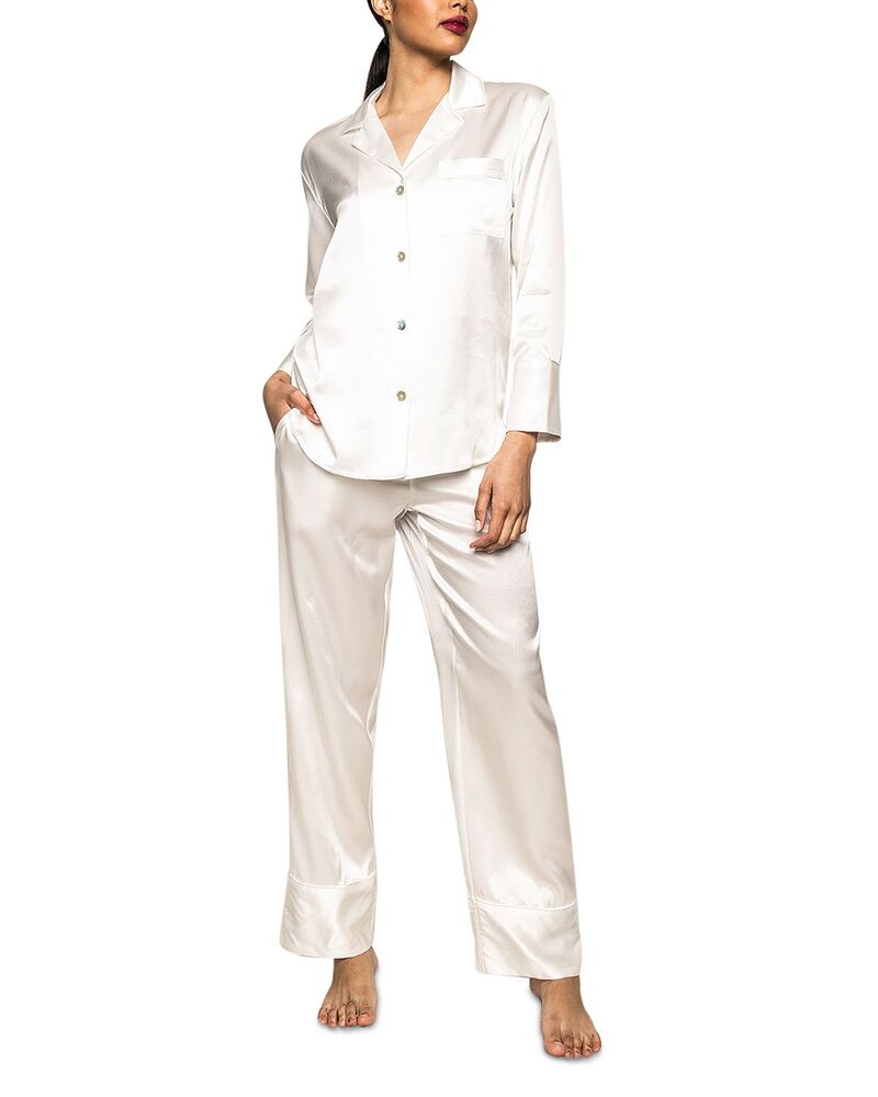 プティットプリュム レディース アンダーお召しもの ナイト爵お召しもの 絹地 Petite Plume White Silk Pajama Set White 白いこと