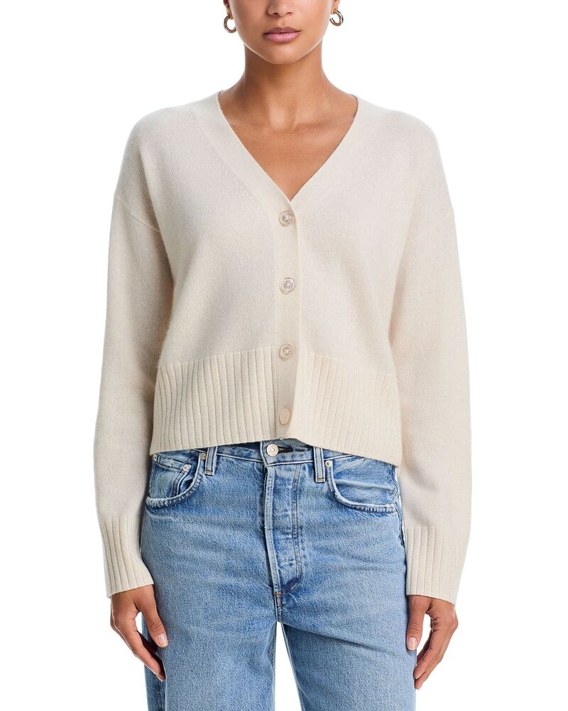 アクア レディース アウター ジレー Vのど首 AQUA 100% Cashmere V Neck Cardigan - Exclusive Ash 死灰