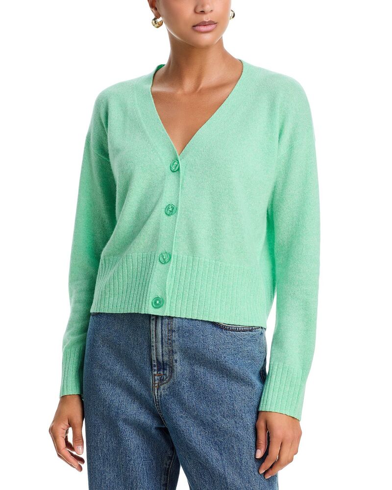 アクア レディース アウター ジレー Vのど首 AQUA 100% Cashmere V Neck Cardigan - Exclusive Lime Twist 菩提樹