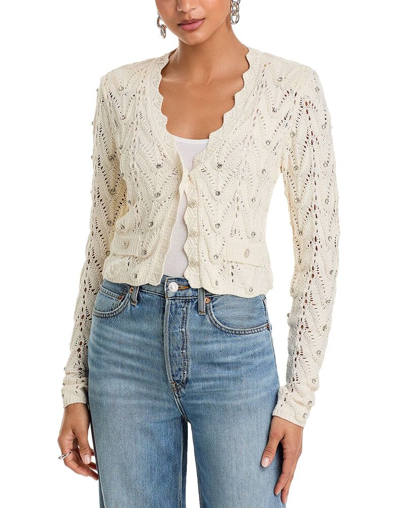 時人優しいこと レディース アウター ジレー スウェーター Generation Love Blake Crystal Pointelle Cardigan Sweater Natural