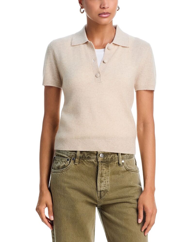 アクア レディース アウター 編み物・スウェーター スポーツシャツ AQUA 100% Cashmere Polo Sweater - Exclusive Oatmeal オートミール