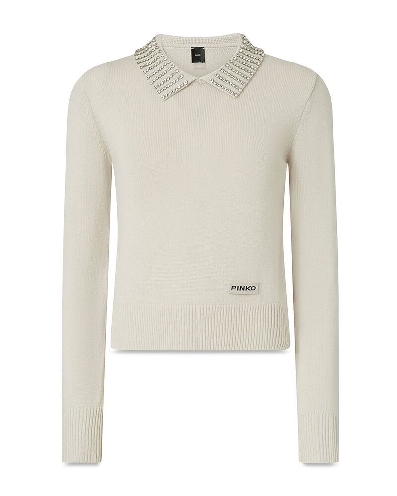 ピンコ レディース アウター 編み物・スウェーター 労働者の一団のど首 PINKO Ventotene Collared Crewneck Sweater CLOUDY SILVER しろがね色