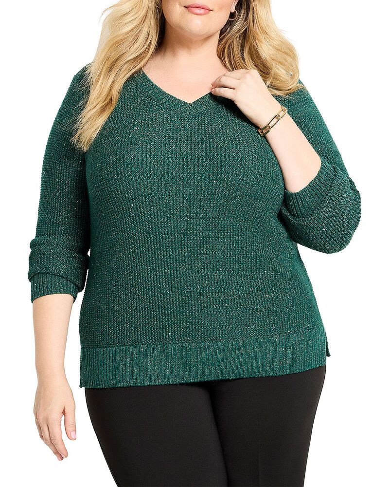 ニックアンドゾー 足し加える レディース アウター 編み物・スウェーター Vのど首 NIC+ZOE Plushimmer Waffle V-Neck Sweater Pine