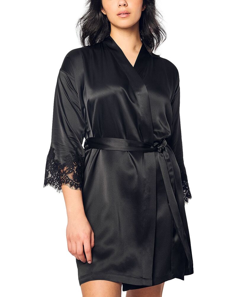 プティットプリュム レディース アンダーお召しもの ナイト爵お召しもの 絹地 スピード競技 Petite Plume Mulberry Silk Lace Robe Black 黒いこと