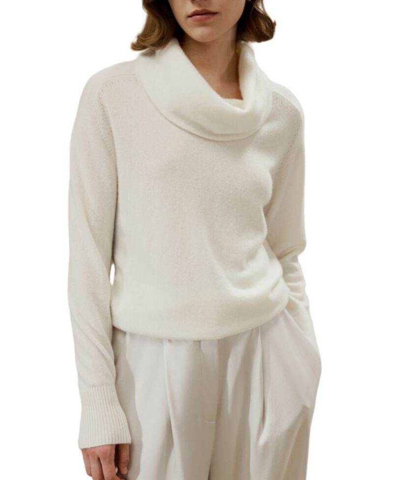 リリー絹地 レディース アウター 編み物・スウェーター LILYSILK Cashmere Cowl Neck Sweater White 白いこと