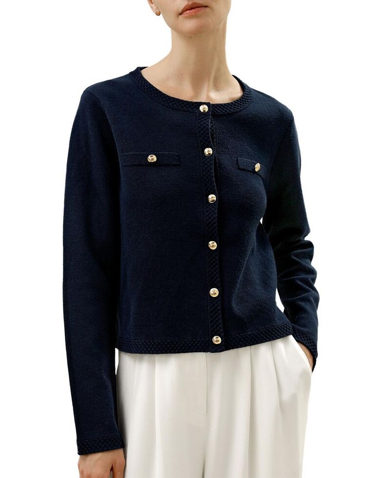 リリー絹地 レディース アウター ジレー 羊毛 LILYSILK Merino Wool Golden Buttons Cardiganavy Blue 米国海軍