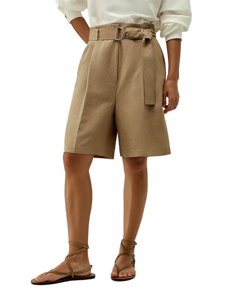 リリー絹地 レディース ボトムス 二分の一ズボン下・さる股引き 遊撃手ズボン下 リネン LILYSILK Chic Silk-Linen Blend Bermuda Shorts Oak