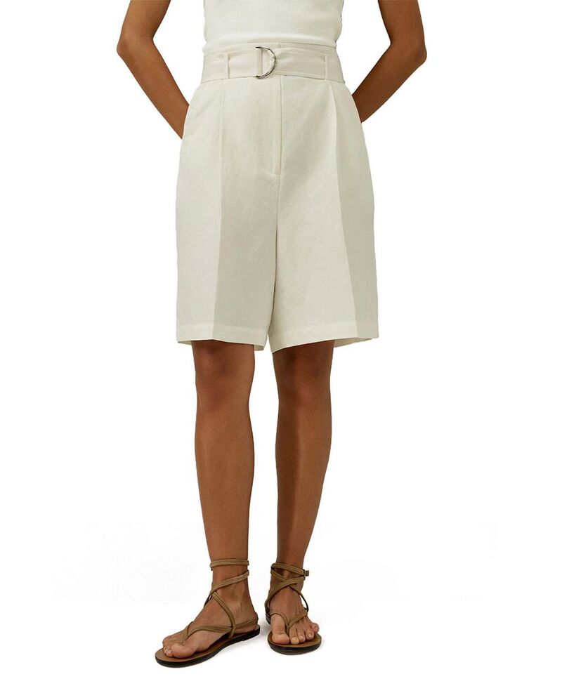 リリー絹地 レディース ボトムス 二分の一ズボン下・さる股引き 遊撃手ズボン下 リネン LILYSILK Chic Silk-Linen Blend Bermuda Shorts White 白いこと