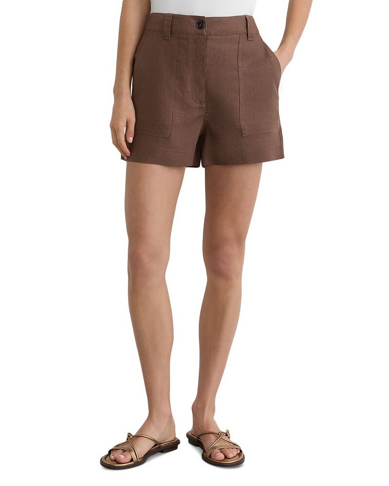 レイス レディース ボトムス 二分の一ズボン下・さる股引き 遊撃手ズボン下 リネン REISS Ashby High Rise Linen Shorts Chocolate 黒茶