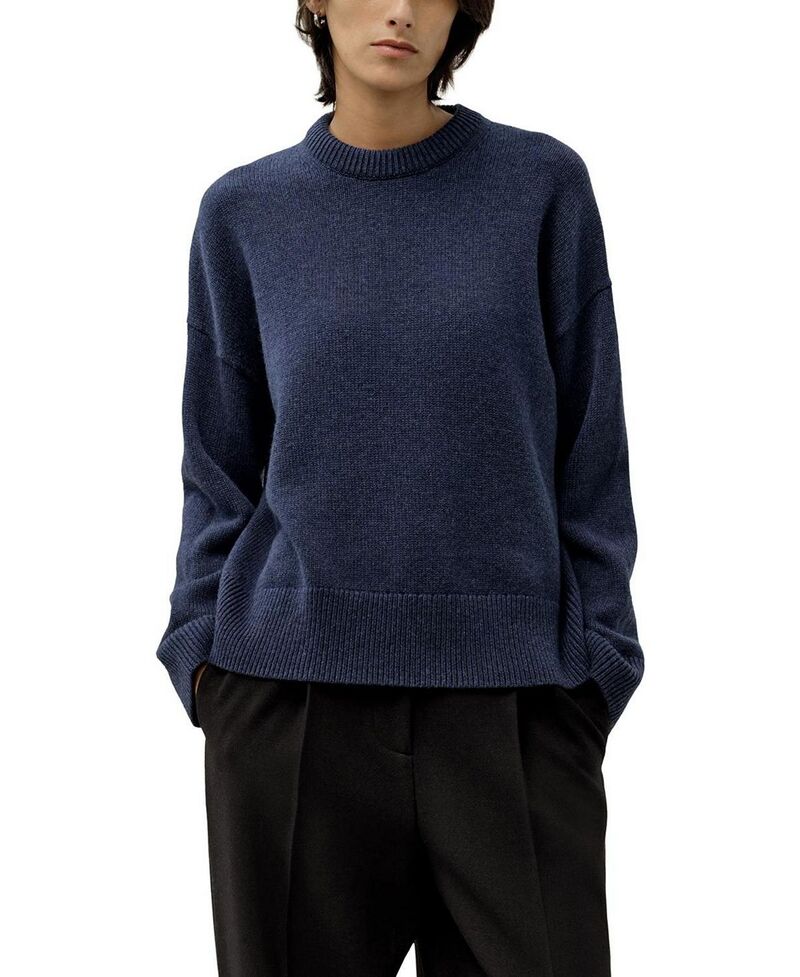リリー絹地 レディース アウター 編み物・スウェーター 労働者の一団のど首 羊毛 LILYSILK Oversized Crewneck Wool Cashmere Sweater Indigo インディゴ