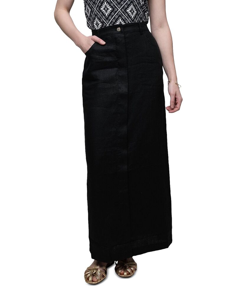 尖んがり レディース 下つ方スコート リネン Point Linen Sheath Skirt Black 黒いこと