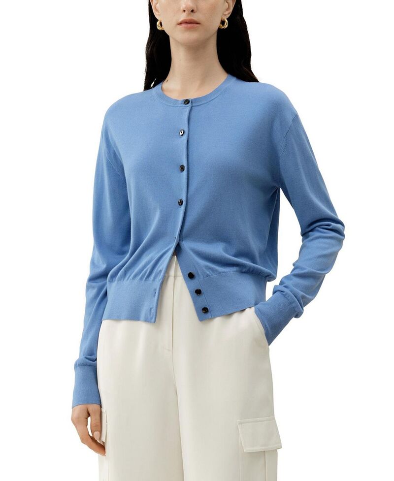 リリーシルク レディース アウター カーディガン LILYSILK Round-Neck Silk Cashmere Cardigan Azure｜ReVida 店