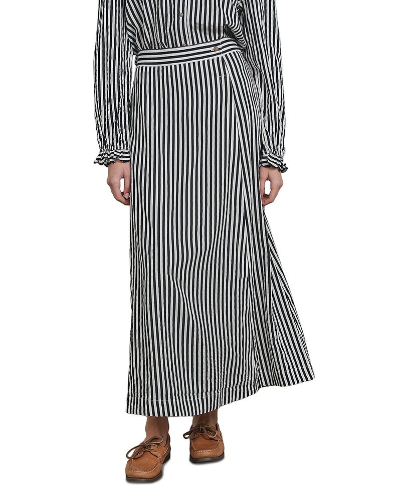 尖んがり レディース 下つ方スコート マキシ Point Wrap Maxi Skirt Navy Stripe 米国海軍