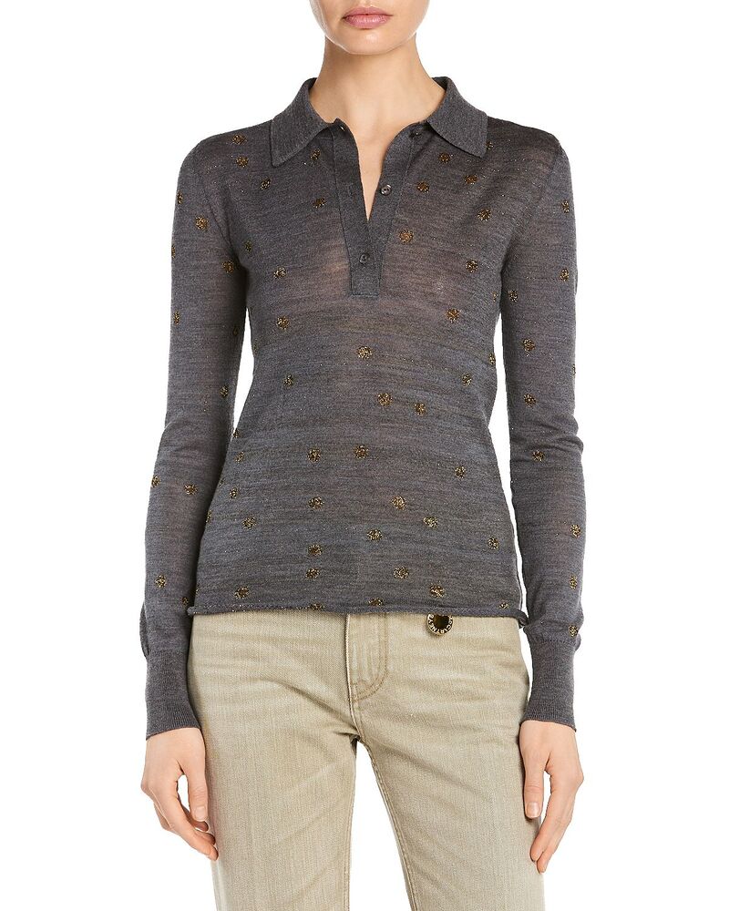 ステラマッカートニー レディース トップス スポーツシャツ 点点柄 点点 編み物 Stella McCartney Polka Dot Knit Polo Grey Melange 薄墨色