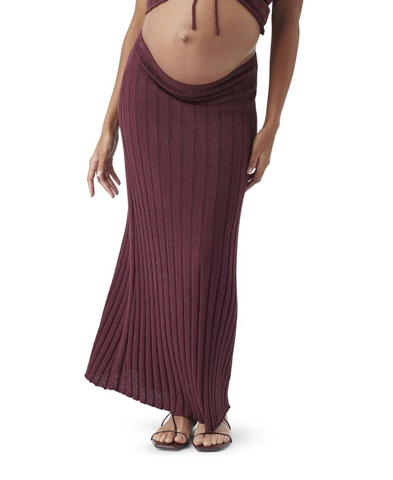 ライプマタニティ レディース 下つ方スコート リブニット Ripe Maternity Charli Rib Knit Skirt Maroon マルーン