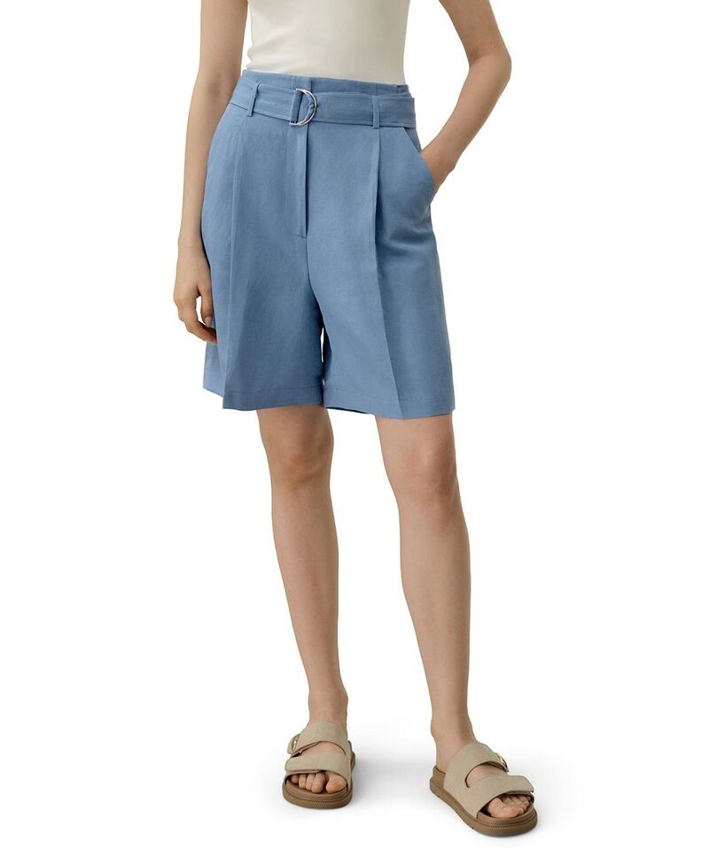 リリー絹地 レディース ボトムス 二分の一ズボン下・さる股引き 遊撃手ズボン下 リネン LILYSILK Linen Belted Shorts Chambray Blue 青色
