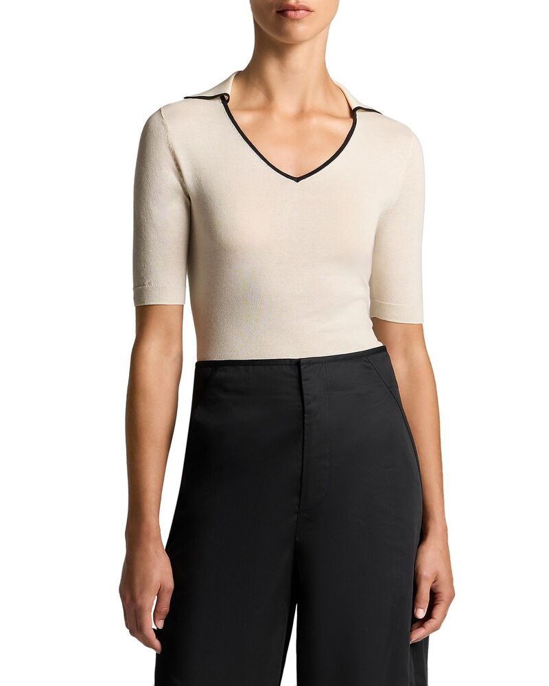 ヴィンス レディース トップス シャツ Vince Tipped Polo Elbow Sleeve Top Off White/Ink オフホワイト|ReVida 店