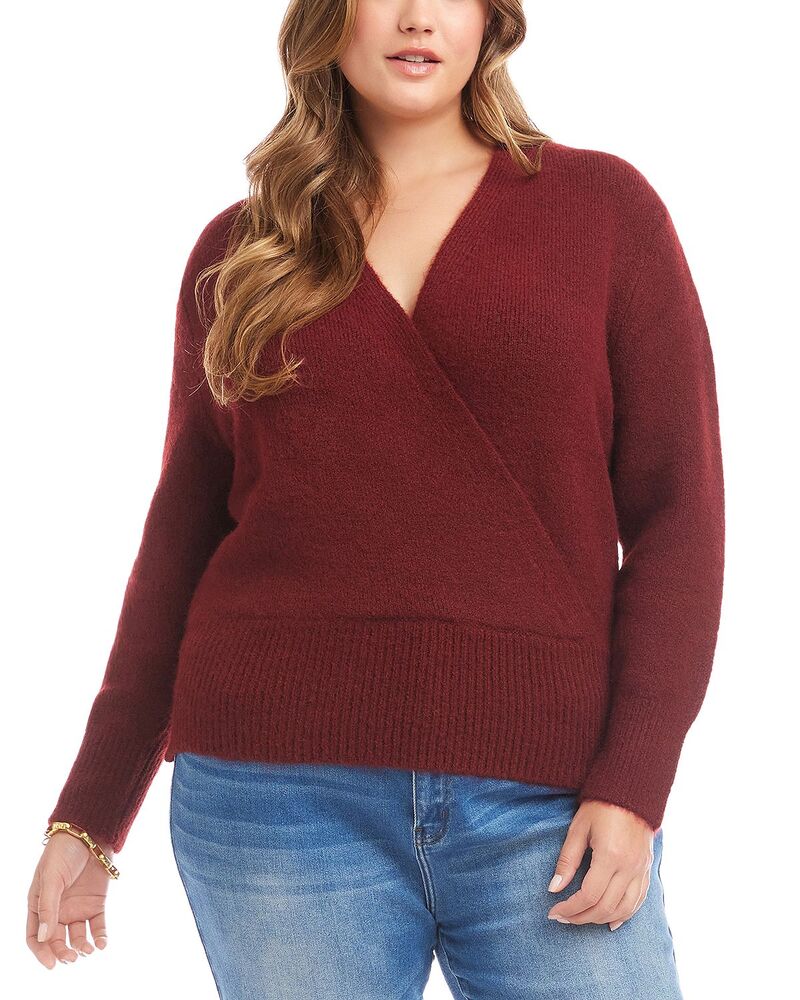 カレンケーン レディース アウター ニット・セーター プラスサイズ Karen Kane Plusize Wrap Sweater Wine ワイン｜ReVida 店