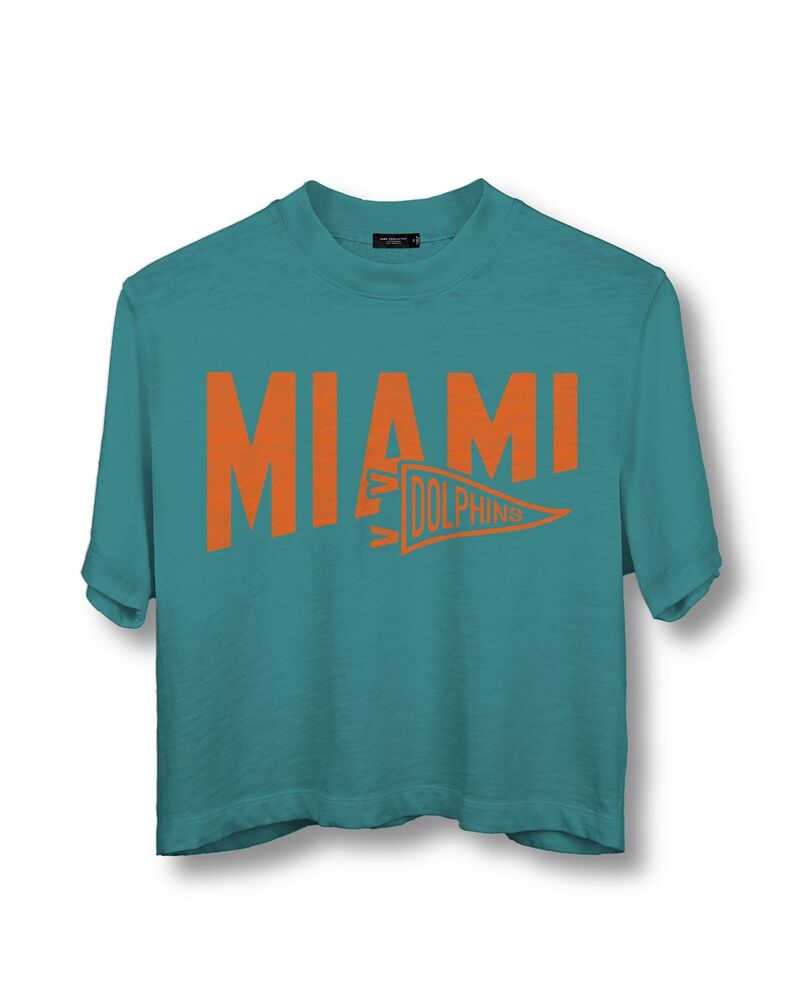 ジャンクフードクロージング レディース トップス プルオーバー モックネック Junk Food Clothing Women\u0027s NFL Miami Dolphins Dual Threat Mock Neck Crop Tee Teal ティール