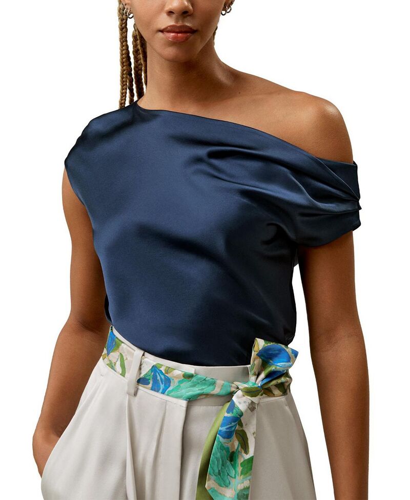 リリーシルク レディース トップス シャツ LILYSILK Boat Neck Silk Top Navy Blue ネイビー｜ReVida 店