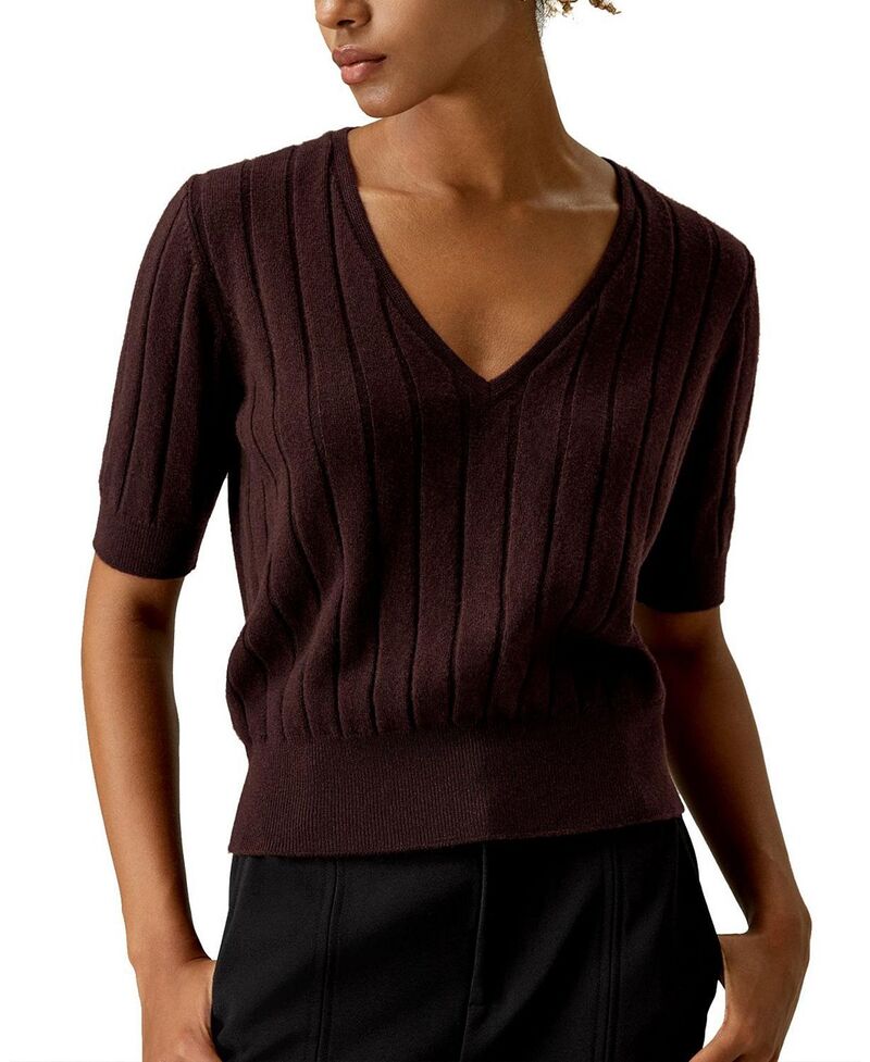 リリー絹地 レディース トップス プルオーバー Vのど首 LILYSILK V-Neck Cashmere T-shirt Fruitwood