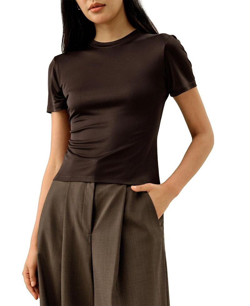 リリー絹地 レディース トップス プルオーバー プルオーバー LILYSILK Slim Fitted Silk Jersey Tee Cocoa チョコレート