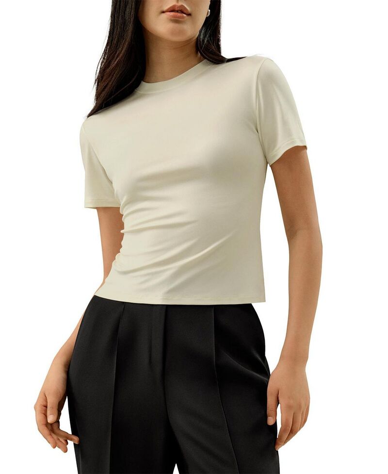 リリー絹地 レディース トップス プルオーバー プルオーバー LILYSILK Slim Fitted Silk Jersey Tee Lily White 白いこと
