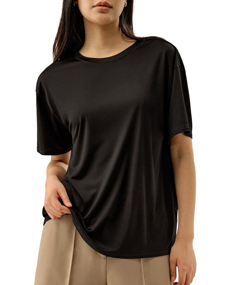 リリー絹地 レディース トップス プルオーバー プルオーバー LILYSILK Oversized Silk Jersey Tee Black 黒いこと